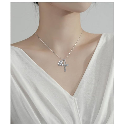 Rnivida 925 Sterling Silver Crucifix Cross and Miraculous Medal Pendant Necklace for Women - color: Silver, size: 18 inches