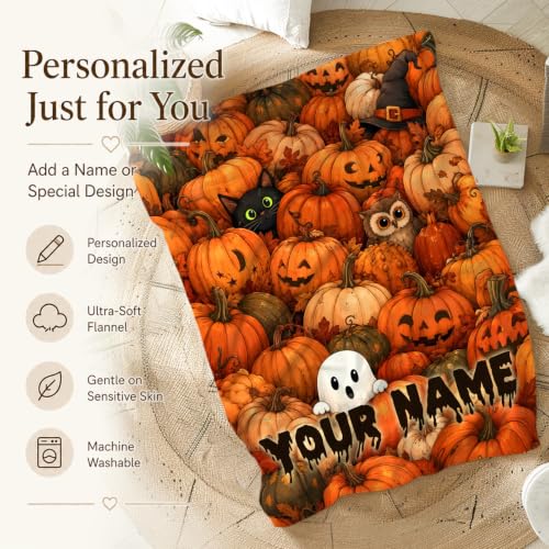 Personalized Halloween Blanket Gift, Druable Flannel Throw Bed Sofa Decor - color: Orange