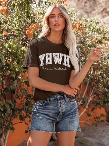 Faith Over Fear Shirt Christian Shirts for Women Inspirational Bible Verse T-Shirt Religious Faithful Short Sleeve Tee - color: Brown-yhwh, size: X-Large