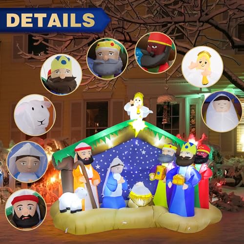 8 FT Christmas Inflatables Nativity Scene Outdoor Decorations, Christmas Blow Up Yard Decorations Nativity Sets for Garden Lawn Xmas Decor - style: 8 FT Nativity 1