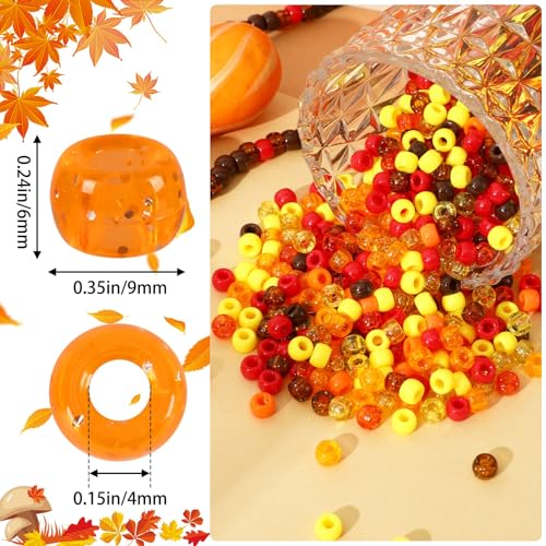 UPINS 1200pcs Fall Pony Beads Autumn Thanksgiving Colors for Jewelry Crafts - color: Yellow Orange Red Brown Solid/Glitter Color