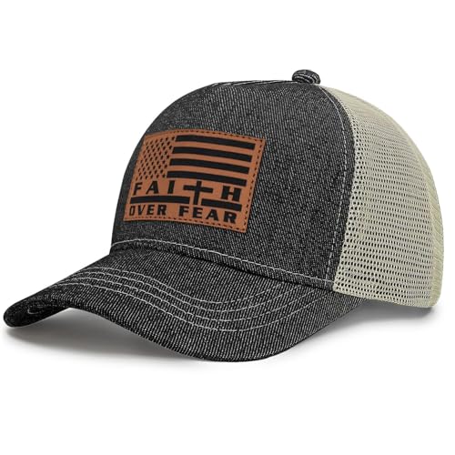 Jesus Hat Christian Gifts for Men American Flag Hats Faith Over Fear Hat Fathers Day Christmas Birthday Gifts for Friend - color: Charcoal-grey