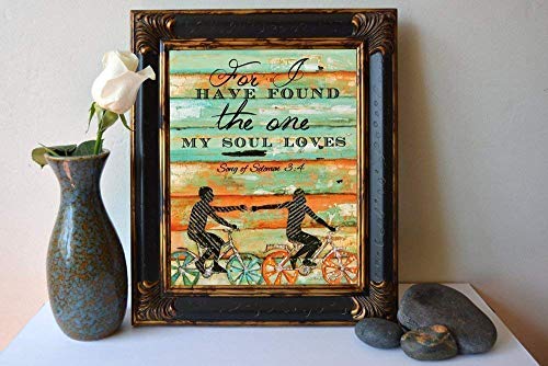 For I Have Found the One My Soul Loves, Danny Phillips Unframed Art Print, Songs of Solomon 3:4, Biking Bicycle Cycling Wall Decor Poster Wedding Engagement Gift for Her, 8x10 inches