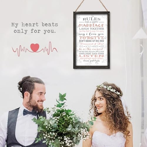 Rules for A Happy Marriage Framed Wall Plaque in Solid Wood Material 16x9.5 Inches Vertical - Bridal Shower Gift for Couples Wife Husband - Affirmation Inspiring Home Decor Newlywed - color: Rustic Marriage Rules