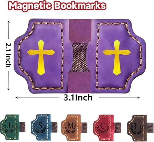 Bygone Mark Personalized Magnetic Leather Bookmark with Pen Holder, Magnetic Cross Bookmark, Christian Book Lovers Reading Accessory, Marker for Book Lovers Men Women (Purple, Cross) - color: Purple, size: Cross