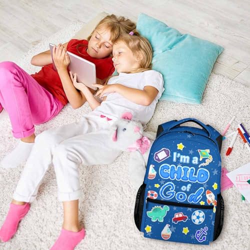 School Backpack Christian Backpacks for Boys Kids Toddler, Lightweight Cute I am a Child of God Book Bag for Kindergarten Elementary Middle - color: Blue