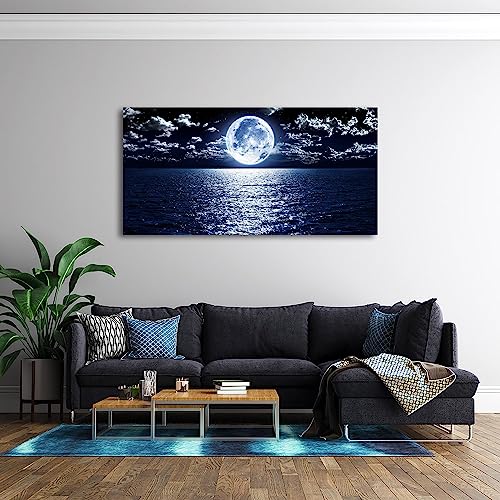 Cao Gen Decor Art S06975 Wall Art Canvas Prints Moon Sea Ocean Landscape 1 Panels Full Moon in Cloud Pictures Paintings Stretched and Framed for Living Room Bedroom Kicthen Office Artwork 30x60inch - color: Black, size: 58"L x 29"W