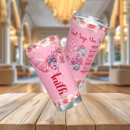 nspirational Gifts for Women Gods Say You Are Tumbler 20oz Stainless Steel Insulated Coffee Travel Cup Mug Motivational Christian Gift for Women Birthday Christmas - color: Straw Three-piece Set 4