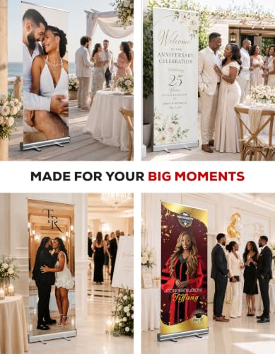 Custom Retractable Banner Stand - Ready in 1 Day - Personalized 33" x 81" Roll Up Banner, Full Color Pop Up Display Sign with Travel Bag & Stand for Important Events, Trade Shows & Photo Booths