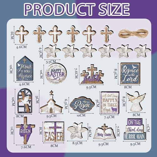 Amyhill 29 Pcs Religious Easter Tiered Tray Decor Christian Easter Decorations He is Risen Cross Lily Purple Wooden Signs Rustic Farmhouse Spring Table Decor for Home Kitchen Shelf - style: Purple Easter