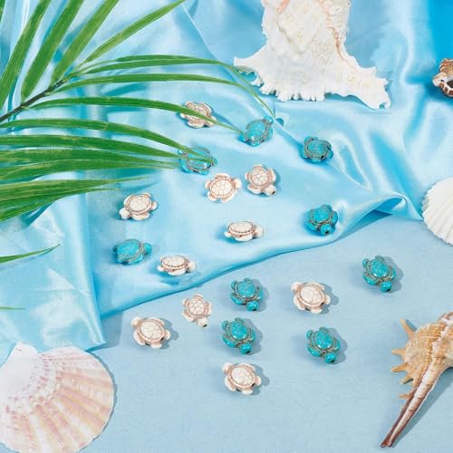 100Pcs Blue Turquoise Turtle Gemstone Loose Spacer Beads for Jewelry Making - color: Blue Turtle 14x18mm