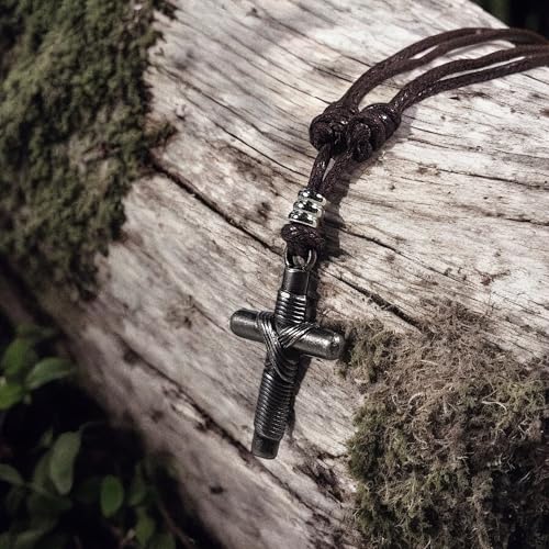BlueRica Wrapped Cross on Adjustable Cord Necklace - color: Brown
