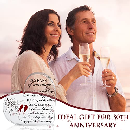 Qunclay 30th Years of Marriage Gift Wedding Anniversary Souvenir Heart Marriage Keepsake Decoration Present for Couple Parent Women Mom Husband Wife He She Friend Grandparents - style: 30th
