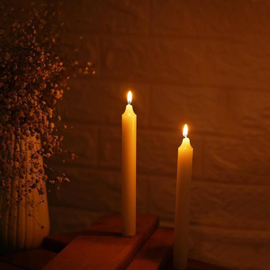 Welburn Veda&Co™ Church Candles, Household, Emergency - Pack of 48, 16mm x 8" (7 Hours Burn Time), 100% Fully Refined Paraffin Wax, for Memorial, Christmas Eve, Shabbat (White)