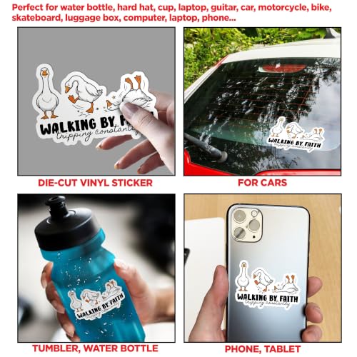 (3Pcs-2") Walking By Faith Tripping Constantly Sticker Funny Christian Faith Humor Bible Religious Die-Cut Waterproof Vinyl Sticker for Hard Hat Laptop Water Bottle Phone Kindle Decal Gifts 2 Inches - size: 2x2"