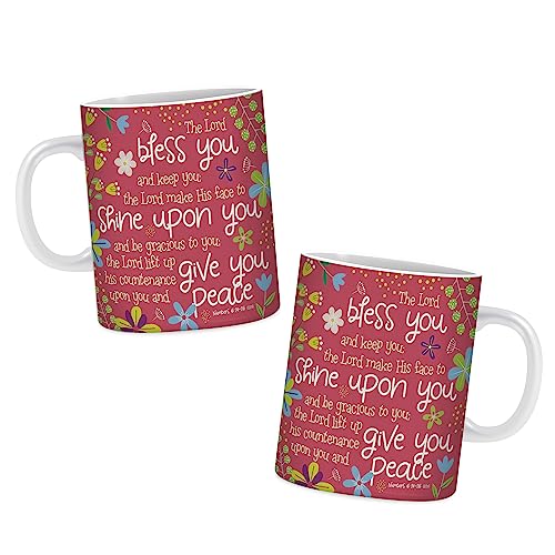 Christian Coffee Mug with Gift Box, 12 oz Ceramic, with Bible Verse - color: Pink / Bless You