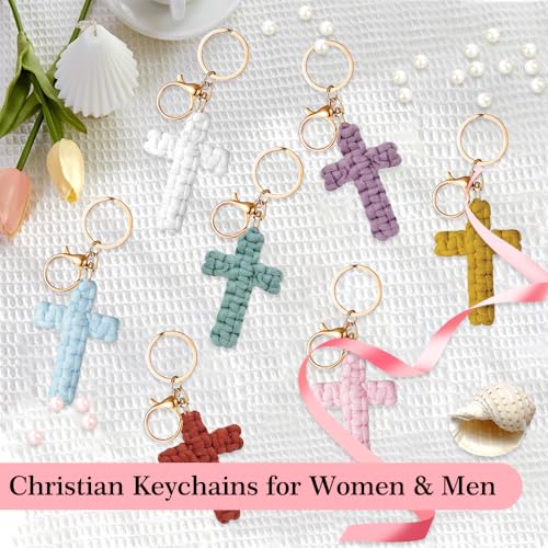 Knit Cross keychain Christian Gifts for Women Men Religious Gifts Bohe Backpack Charms Christian Keychain - color: Blue