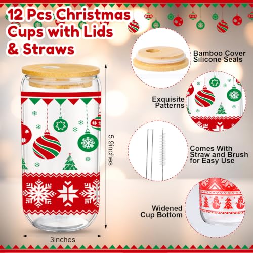 Skylety 12 Set Bulk Christmas Glass Cup Gift Sets for Coworkers Employee - style: Christmas Tree