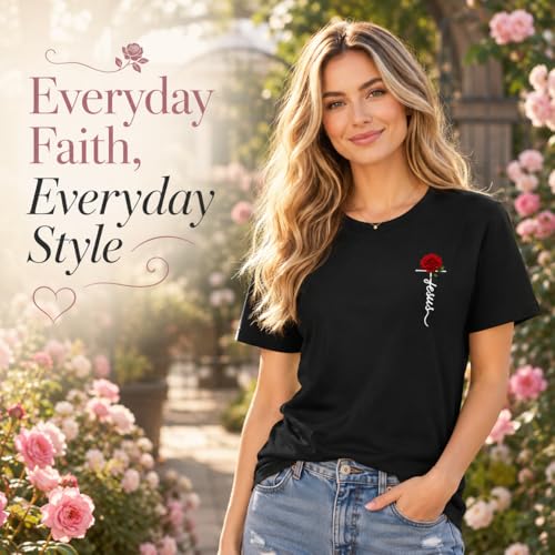 Jesus Shirt for Women The Way The Truth The Life Christian Floral Cross Tee - color: Black, size: Medium