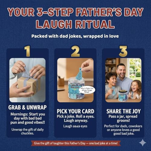 Dad Jokes Cards Jar, Funny Dad Gifts from Daughter, Funny Gag Gift, Fun Gag Gifts for Men, Coworkers, Brother - Daily Dad Jokes - Christmas Stocking Stuffers for Dad, White Elephant Gift for Adults - color: Dad Jokes
