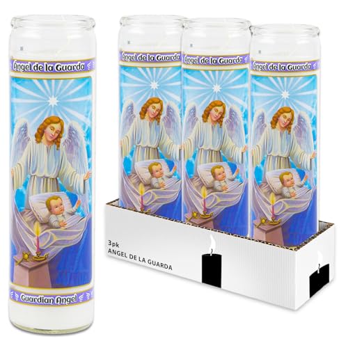 Guardian Angel Prayer Candle 3 Pack - 3 Guardian Angel Glass Prayer Candles for Devotionals, Vigils, Prayers, Blessing, Religious Ceremonies, More | Unscented Religious Candles