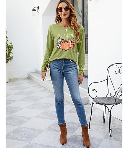 Womens Pumpkin Graphic Sweatshirts Crewneck Casual Fall Long Sleeve Tops - color: Green, size: Small