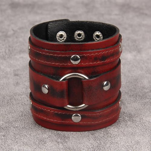 GelConnie Punk Leather Cuff Bracelet Adjustable Straps Wrap Bracelets Arm Armor Cuff Gothic Leather Wristbands for Men, Women - color: MLPB102-Red