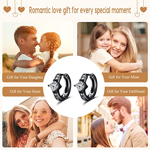 AOBOCO Black Hoops Earrings for Men Sterling Silver Viking Celtic Cross Heart Skull Round Triangle Hoop Earrings Birthday Father Day Christmas Jewelry Gifts for Men Women Friends - style: Black CZ Hoops