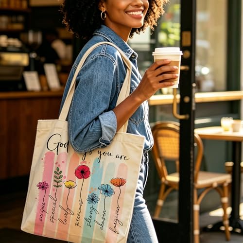 Christian Bible Tote Bag for Women Shopping Work Church with Inner Pocket - color: Beige 06