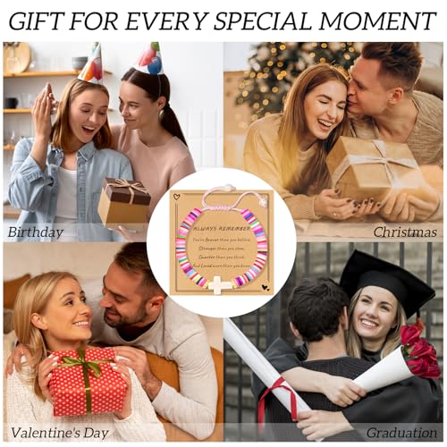 Cute Cross Bracelet Teen Girl Gifts Trendy Stuff Christian Gifts for Kids/Girls/Boys/Teens/Women Jewelry Colorful Jesus Bracelets Christmas Religious Communion Baptism Confirmation Gifts - color: 2-Always Remember