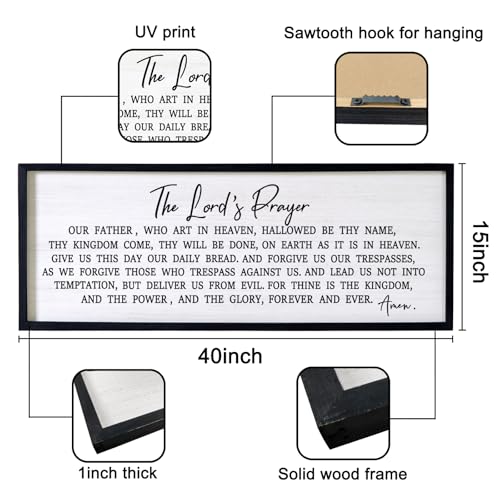 Our Father Prayer Bible Verse Framed Wall Art, 40''×15'' Rustic Religious Christian Lords Prayer Sign for God Jesus Christ Prayer, Horizontal Holy Inspirational Catholic Scripture Decor - color: Black Frame, style: The Lord