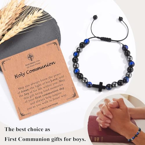 Cross Bracelet for Boys Baptism Confirmation First Communion Gifts - color: First Communion