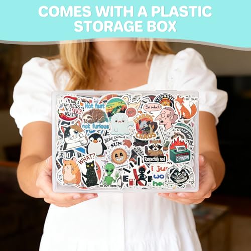 ELZO 300 Pcs Holographic Funny Stickers for Adults Pack - Sarcastic, Waterproof Vinyl Stickers for Water Bottle, Laptop, Phone, Journal, No Repeats - color: Sarcastic & Funny