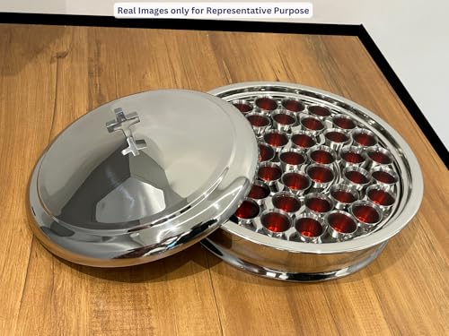 Communion Set for Church - One Communion Tray & One Bread Plate with Lid - color: Shiny (Mirror) Finish