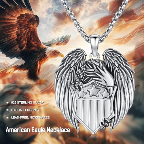 American Flag/Eagle/Star Necklace for Women 925 Sterling Silver Silver/Gold/Black American Flag Pendant 4th of July Jewelry for Wife Sister Girlfriend - color: White-4