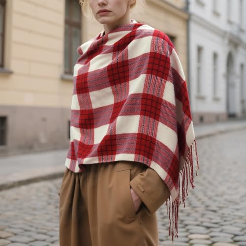Loritta Winter Scarf for Women, Long Plaid Shawl Wraps Scarves Gifts - color: U-beige Red Lattice