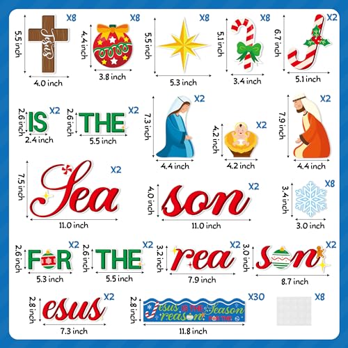 BeYumi 96Pcs Jesus is The Reason for The Season Cutouts Bulletin Board Decoration Set Christmas Nativity Christian Faith Religious Sunday School Classroom Chalkboard Wall Borders Church Winter Decor - style: Jesus is The Reason