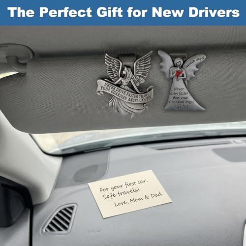 2 Pcs Guardian Angel Visor Clips for Cars, Never Drive Faster Than Your Guardian Angel Can Fly Visor Clips