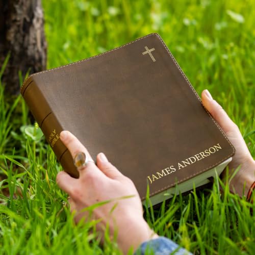 Personalized NIV Journal the Word Bible – Double Column Brown Leathersoft Faux Leather | Custom Gold Foil Name | Red Letter Comfort Print Edition with Wide Margins for Notes & Reflections (Gold Foil Name) - style: Gold Foil Name