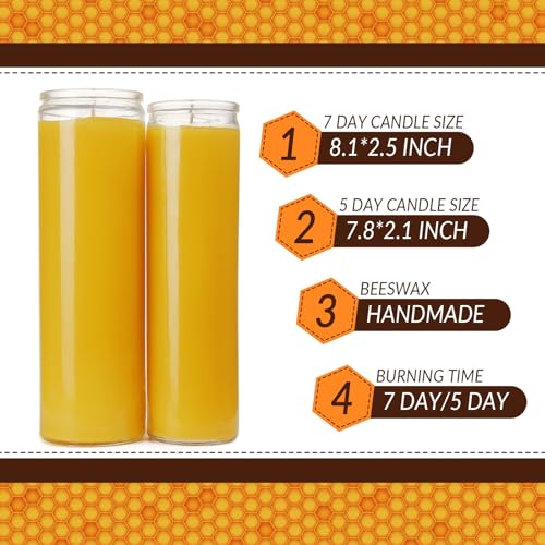 DEYBBY 5-Day Beeswax Prayer Candle, 90-100 Hrs, Unscented, Cotton Wick - size: 5 day