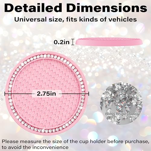 BFXM 2 PCS Bling Cup Holder Coasters for Car 2.75 inch (White Diamond) - color: Pink+bling White