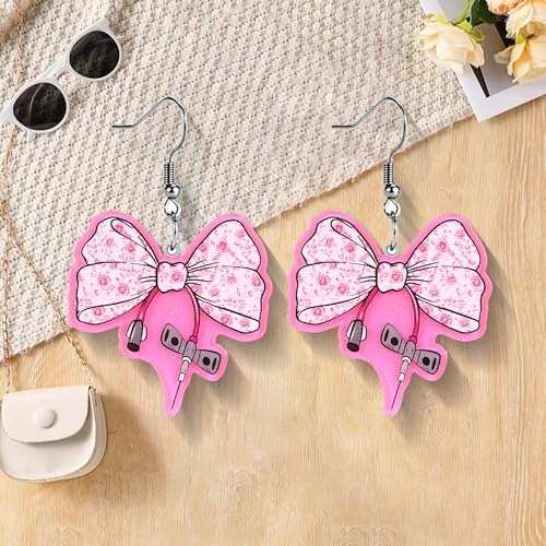 Christian Statement Earrings for Women, Acrylic Dangle Earrings, Lightweight Comfortable, Non Tarnish Hooks, Faith Jewelry, Religious Gift for Women - color: Pink Bow Stethoscope