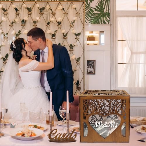 OurWarm Wooden Wedding Card Box with Heart-Shaped Acrylic Window