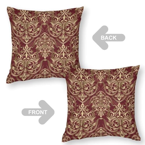 Red Damask Throw Pillow Cover Vintage Luxury Classic Burgundy Gold Damask Floral Couch Sofa Pillowcases Boho Antique Victorian Flowers Pillows Cushion Case for Farmhouse Bed Chair 18x18inch - color: Damaskblack-10