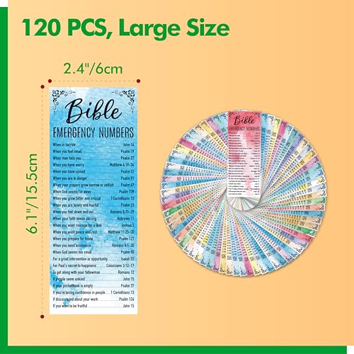 120 PCS Bible Emergency Numbers Bookmarks, 30 Designs Christian Book Markers, Double Sided Printing Bible Verse Bookmarks, Religious Gift for Women, Men, Church Supplies, Book Lovers (2.4” x 6.1”) - style: Bible Emergency Numbers Bookmark