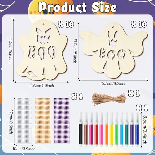 BeYumi Halloween Wooden Boo Craft - 20Pcs DIY Coloring Ornaments Craft Kids - style: Boo