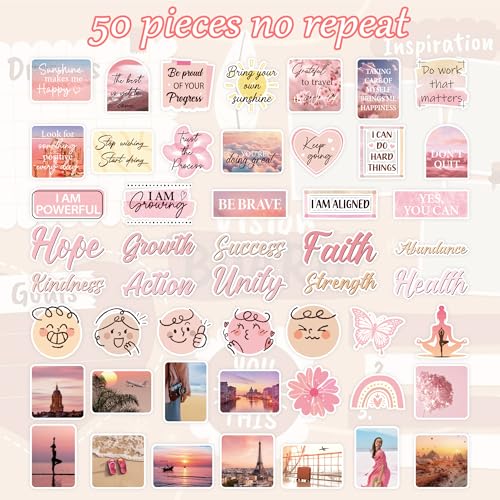 Vision Board Stickers for Women, Motivational Quote Decals for Journals - color: Pink Motivational