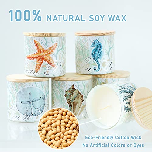 Jar Candles Scented with Lid Gift Set of 6 Ocean Theme Glass Jar Different Fragrance Soy Wax Aromatherapy Candles Take Harsh Smells Away Candle for Home Scented Stress Relief Relaxation - color: Ocean Theme
