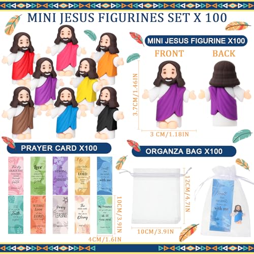 Barydat 100 Sets Mini Jesus Figurines Bulk Easter Gift Little Jesus Figures Tiny Toys Christ Savior Doll with Cards Bags for Religious Party Favors Sunday School Baptism Gift(Bohemian Style) - style: Bohemian Style