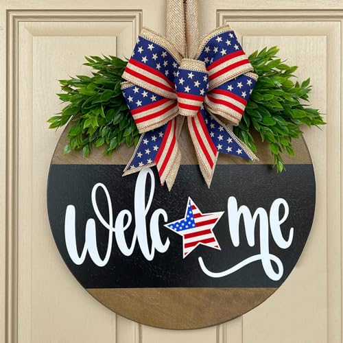 Welcome Sign for Front Door Decoration, 12" Round Wood Wreaths Hanging Welcome Sign Porch Farmhouse Decor Housewarming Gift - color: welcome